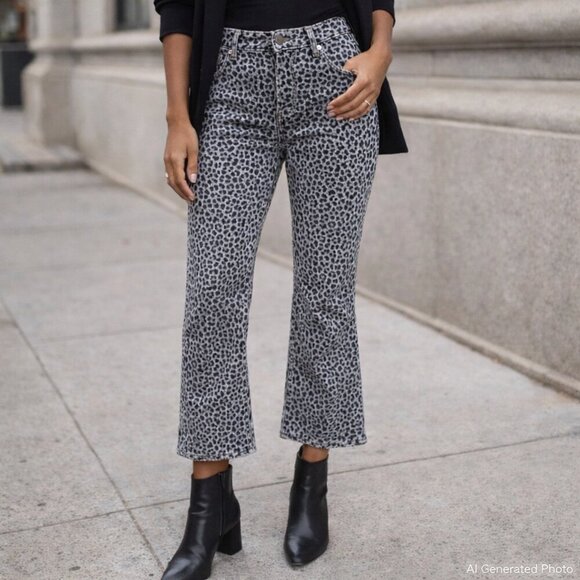 rag & bone Pants - Rag & Bone Velvet Cheetah Crop Flare Jeans High Rise Ankle 26 NWT Animal Print